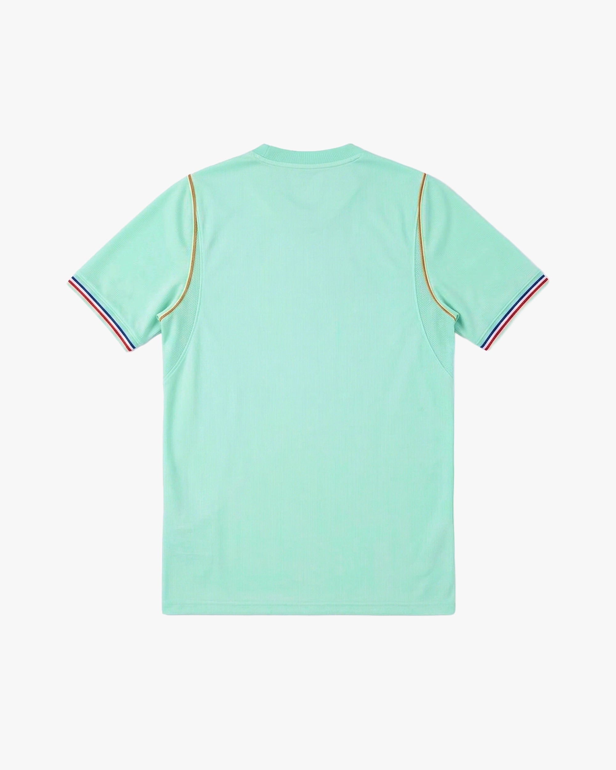 Back view of the France 2026 'Royal Botanical' Edition luxury concept kit, highlighting the minimalist pinstripe design and tricolor sleeve details.