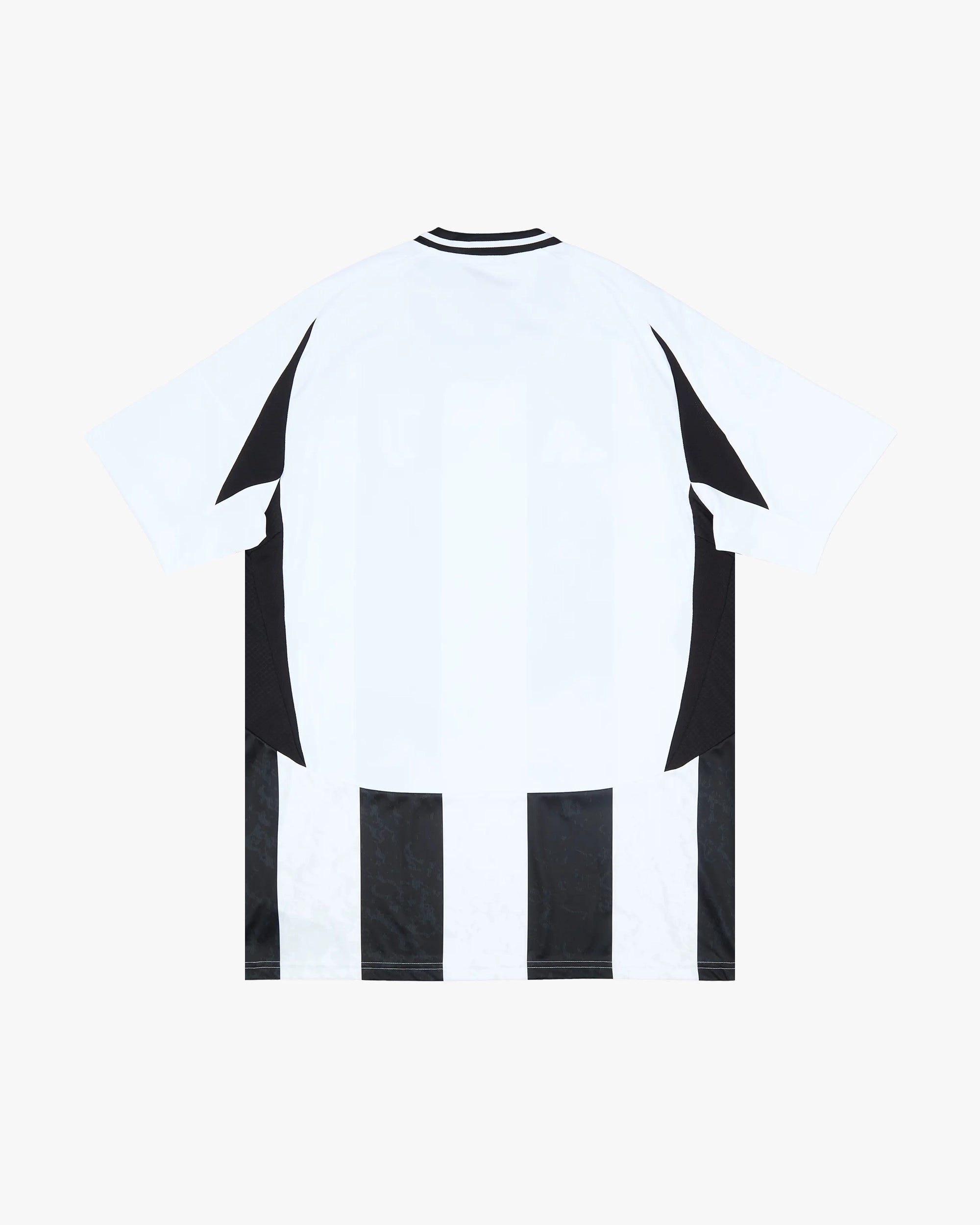 Full Back View Of The Authentic Juventus 2024-25 Home Jersey Showcasing The Iconic Monochromatic Bianconeri Stripes.